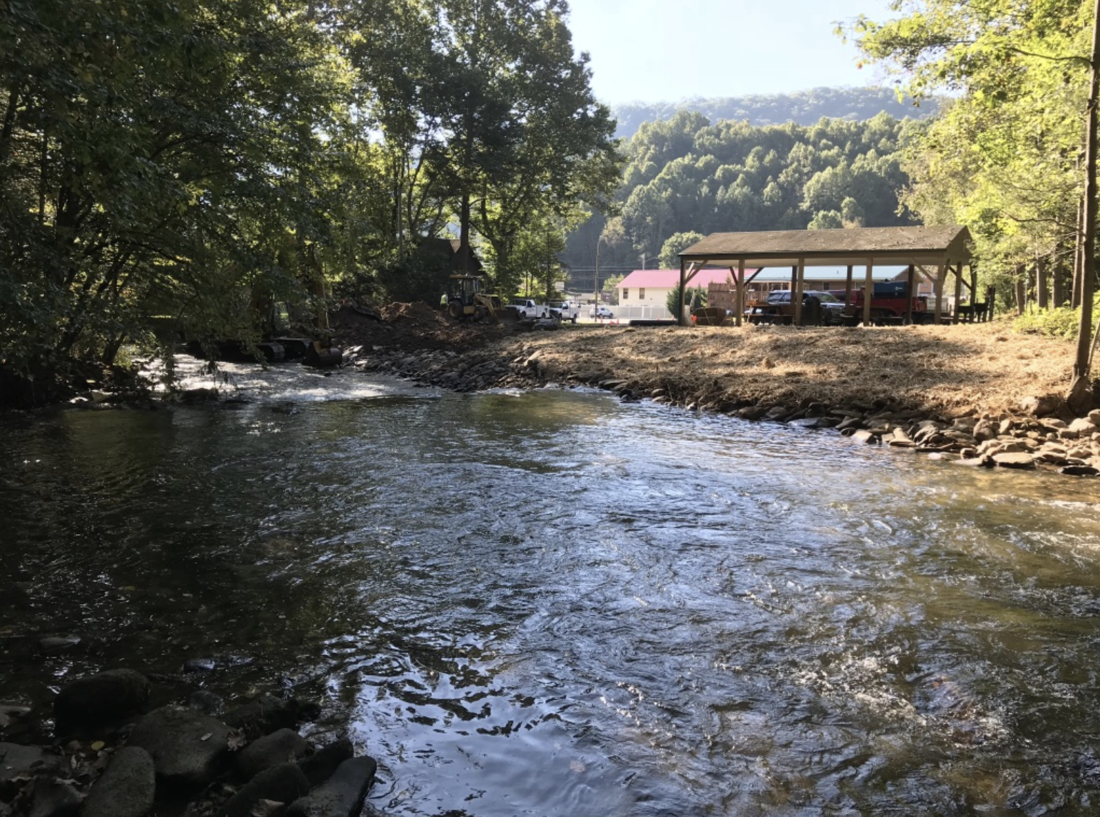 The creek bank at the completion of the restoration project